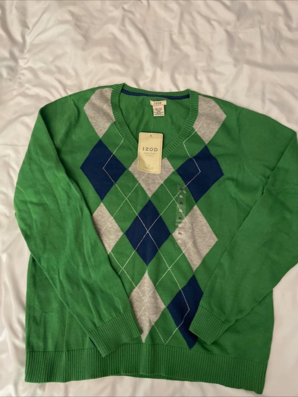 NWT IZOD Women's V-Neck Argyle Sweater Size XL 100% Cotton - Picture 7 of 8